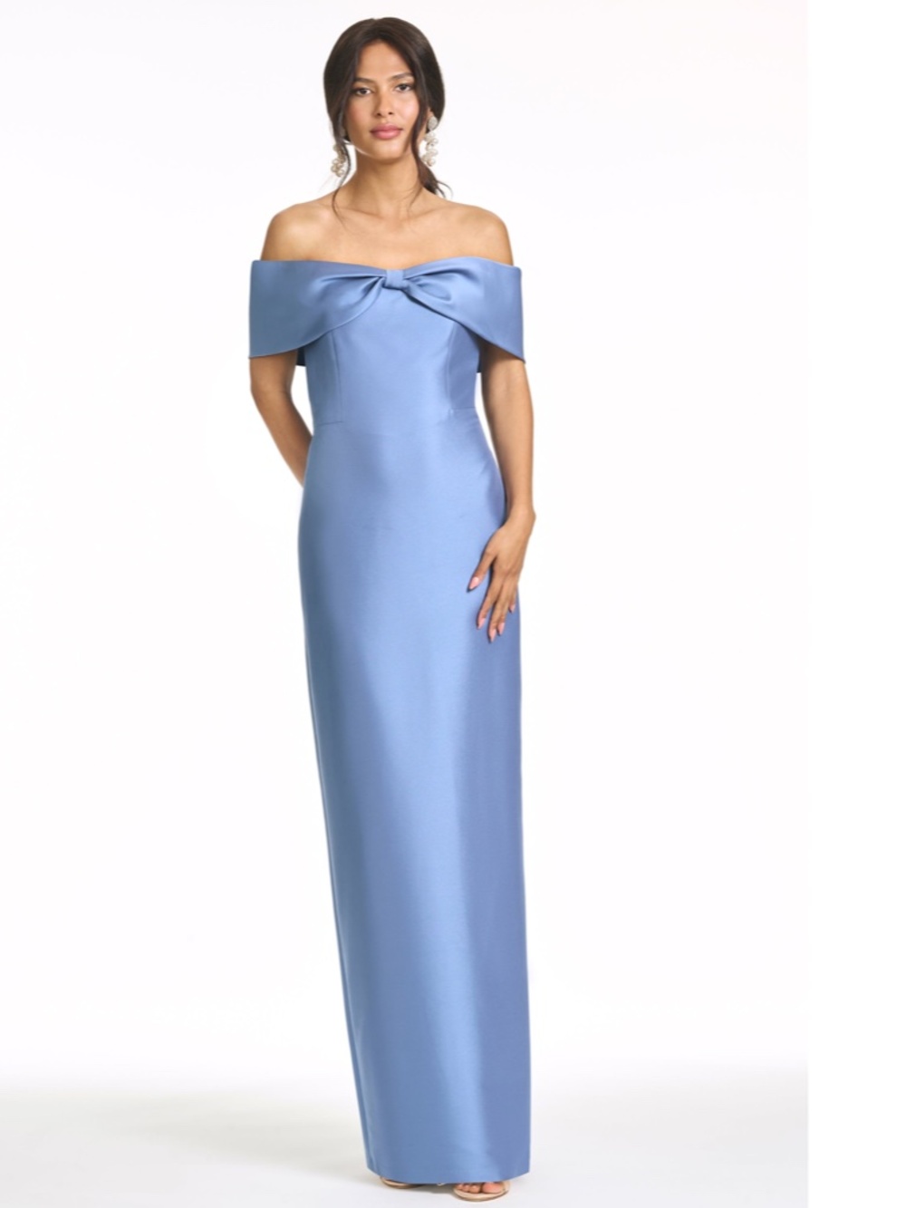 NEW SACHIN BABI Twilight Blue MICHELLE Off the Shoulder BOW Mikado GOWN 8 - Picture 4 of 13